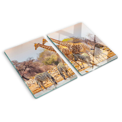 Chopping board glass Zebra and giraffe in their natural habitat