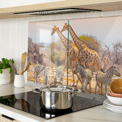 Chopping board glass Zebra and giraffe in their natural habitat