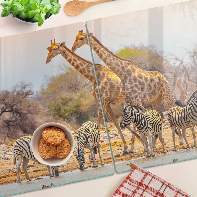 Chopping board glass Zebra and giraffe in their natural habitat