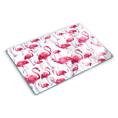 Glass kitchen board Flamingos on a white background