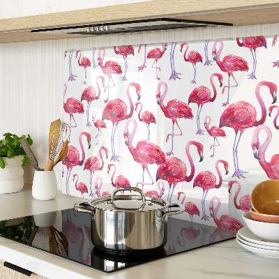 Glass kitchen board Flamingos on a white background