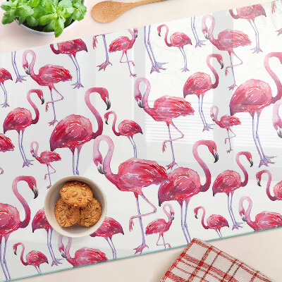 Glass kitchen board Flamingos on a white background