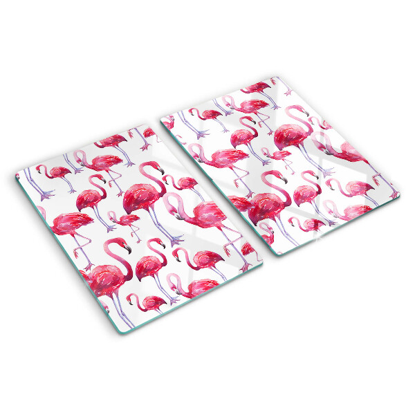 Glass kitchen board Flamingos on a white background