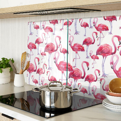 Glass kitchen board Flamingos on a white background
