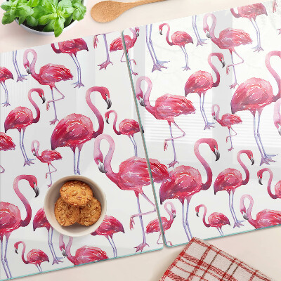Glass kitchen board Flamingos on a white background