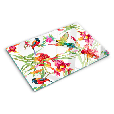 Chopping board Flowers and exotic birds