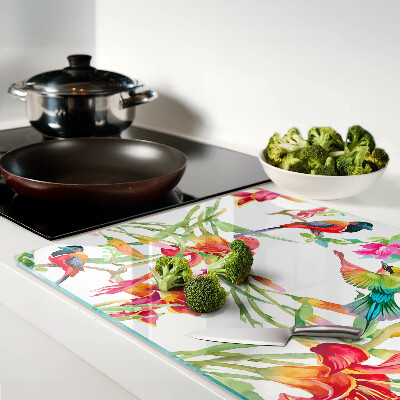 Chopping board Flowers and exotic birds