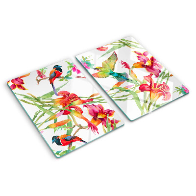 Chopping board Flowers and exotic birds