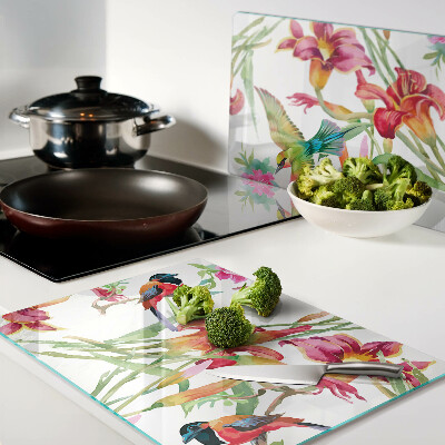Chopping board Flowers and exotic birds
