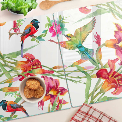 Chopping board Flowers and exotic birds