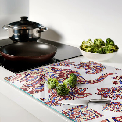 Chopping board glass Paisley motif with flowers