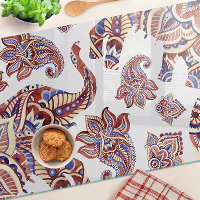 Chopping board glass Paisley motif with flowers