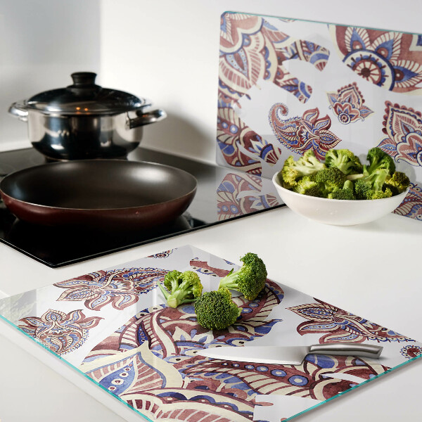 Chopping board glass Paisley motif with flowers