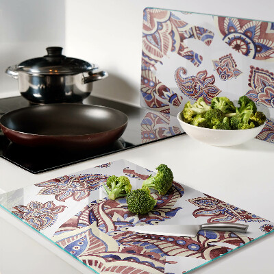 Chopping board glass Paisley motif with flowers