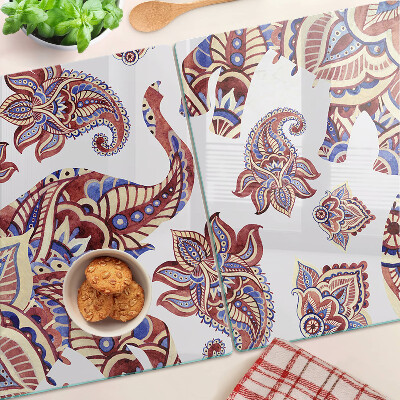 Chopping board glass Paisley motif with flowers