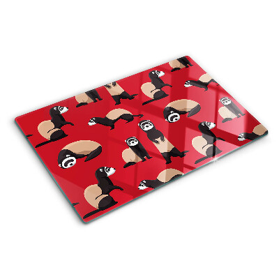 Glass cutting board Ferrets on a red background