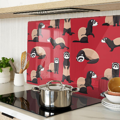 Glass cutting board Ferrets on a red background