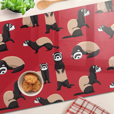 Glass cutting board Ferrets on a red background