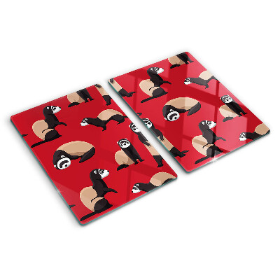 Glass cutting board Ferrets on a red background