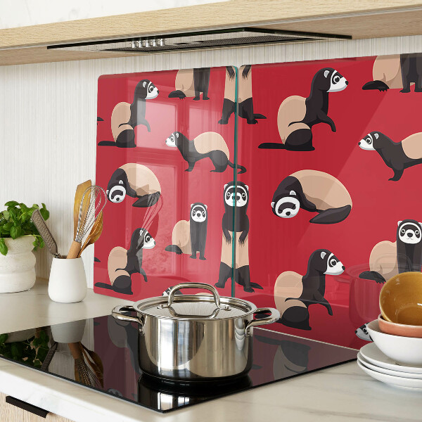 Glass cutting board Ferrets on a red background