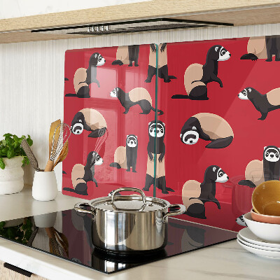 Glass cutting board Ferrets on a red background