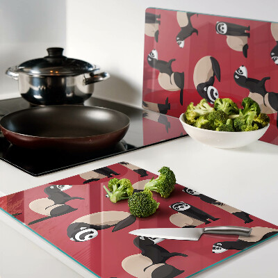 Glass cutting board Ferrets on a red background