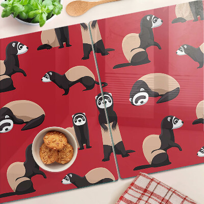 Glass cutting board Ferrets on a red background