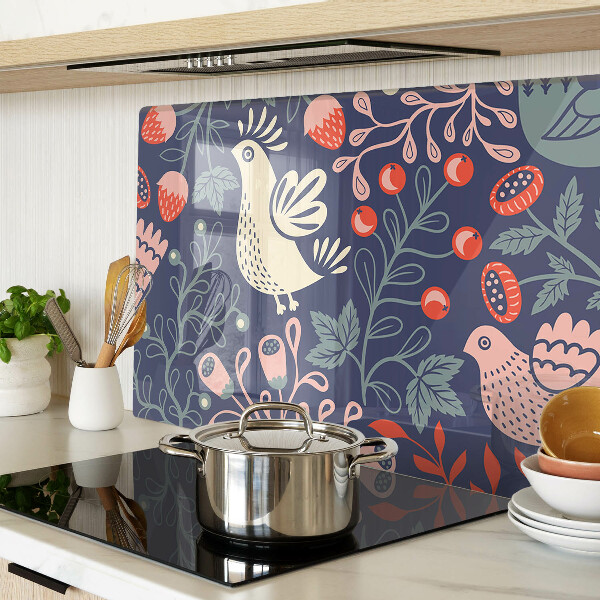 Chopping board Birds and Fruits in Folk Style