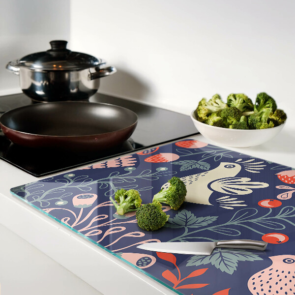 Chopping board Birds and Fruits in Folk Style