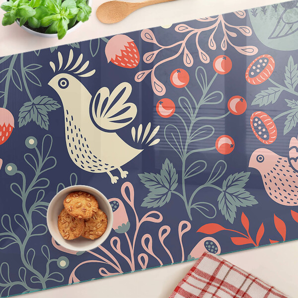 Chopping board Birds and Fruits in Folk Style
