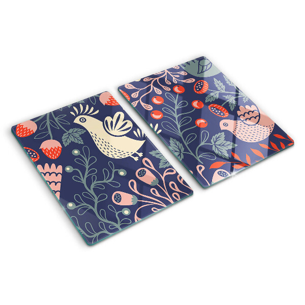 Chopping board Birds and Fruits in Folk Style
