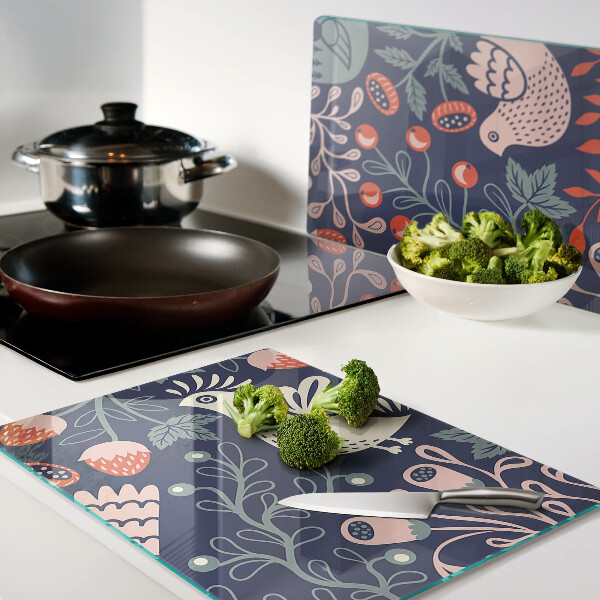Chopping board Birds and Fruits in Folk Style