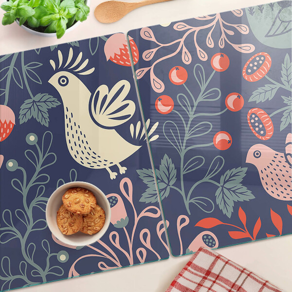 Chopping board Birds and Fruits in Folk Style
