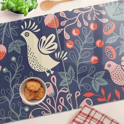 Chopping board Birds and Fruits in Folk Style