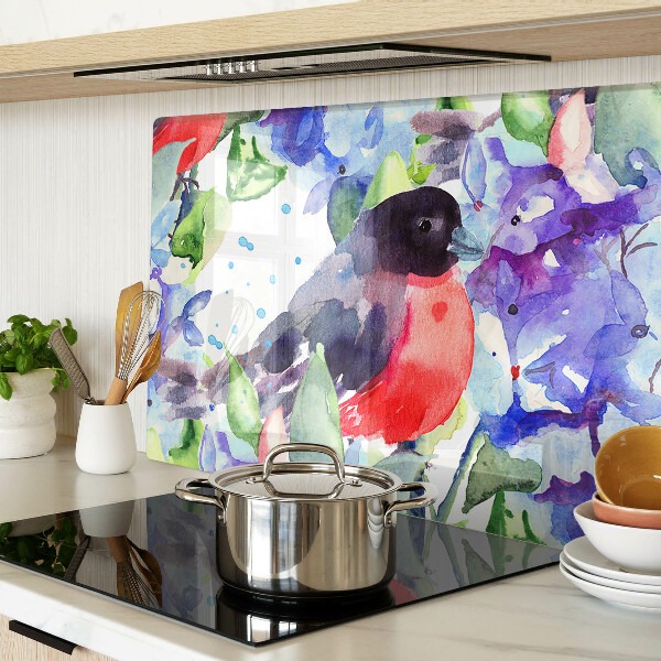 Chopping board glass A bird against a background of flowers
