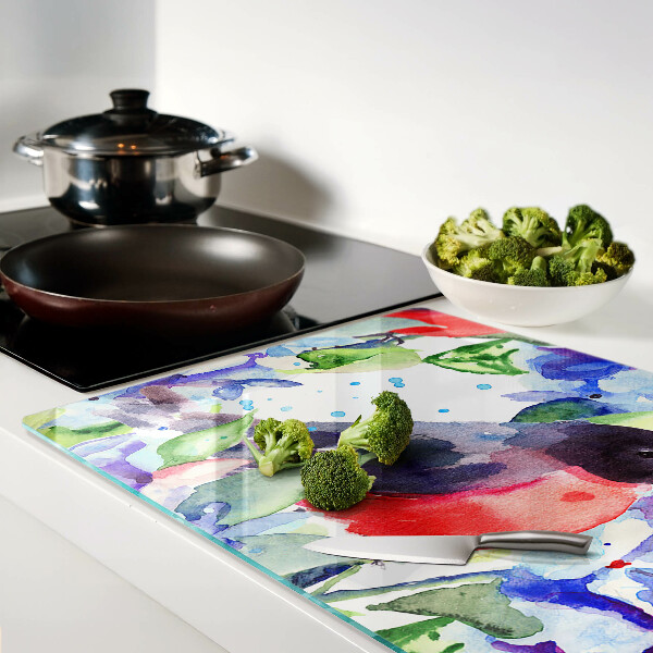 Chopping board glass A bird against a background of flowers