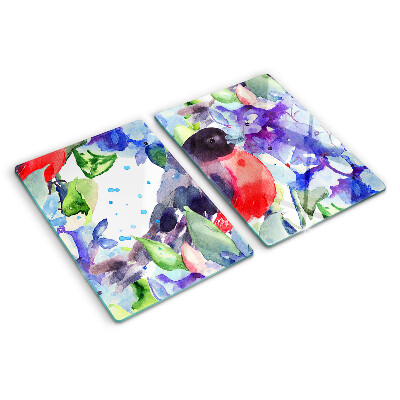 Chopping board glass A bird against a background of flowers