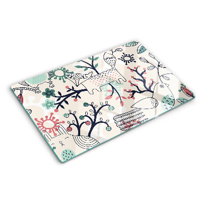 Glass chopping board Forest fauna and flora motif