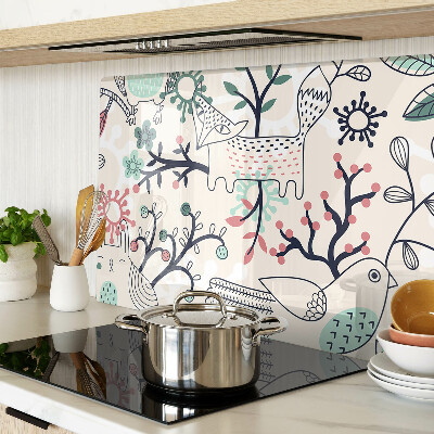 Glass chopping board Forest fauna and flora motif