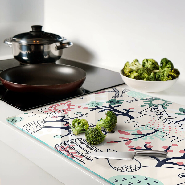 Glass chopping board Forest fauna and flora motif