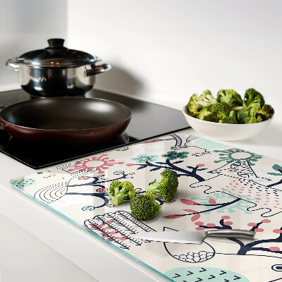 Glass chopping board Forest fauna and flora motif