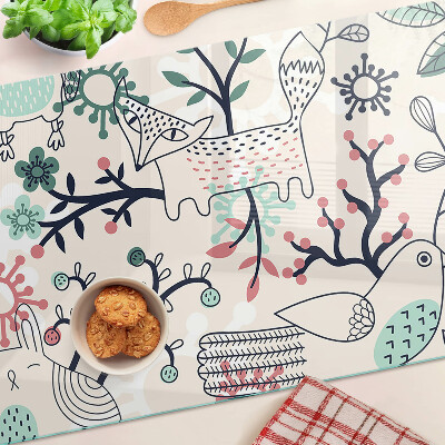 Glass chopping board Forest fauna and flora motif