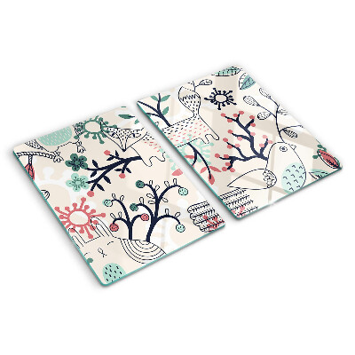 Glass chopping board Forest fauna and flora motif