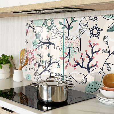 Glass chopping board Forest fauna and flora motif
