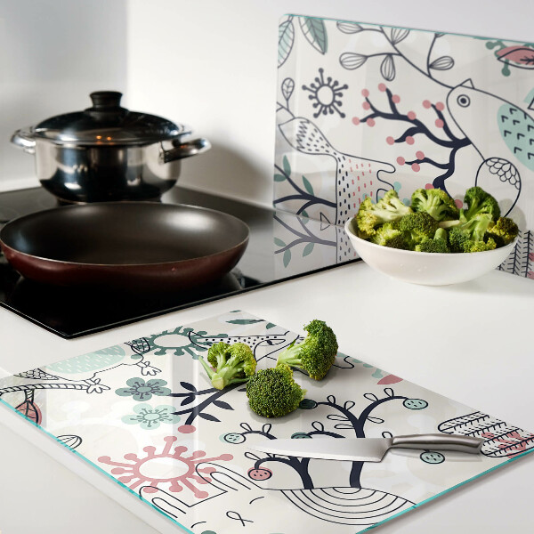 Glass chopping board Forest fauna and flora motif