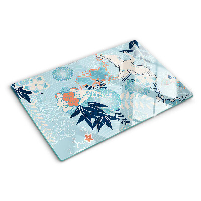Glass cutting board Flowers and birds in oriental style