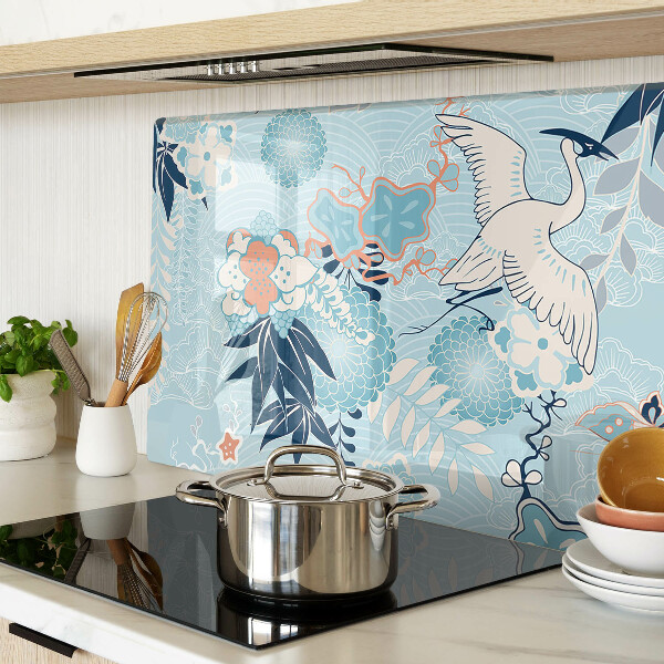 Glass cutting board Flowers and birds in oriental style