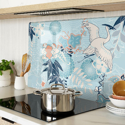 Glass cutting board Flowers and birds in oriental style