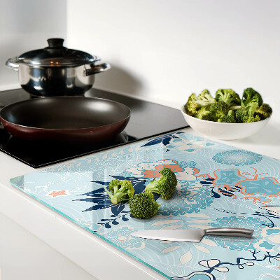 Glass cutting board Flowers and birds in oriental style