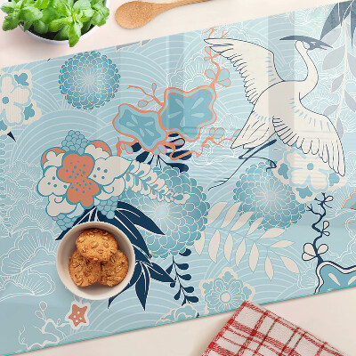Glass cutting board Flowers and birds in oriental style